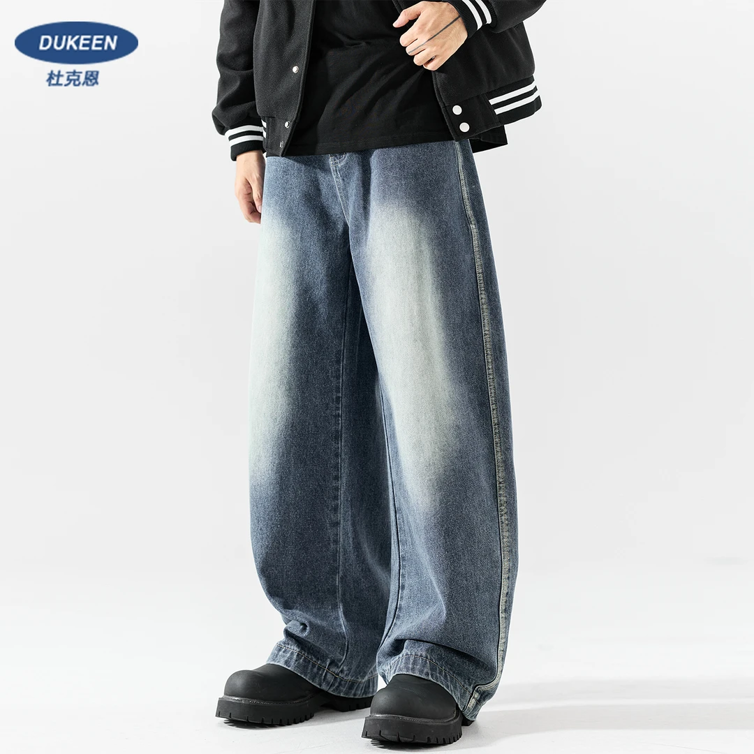 杜克恩480G重磅渐变牛仔裤男秋季2025新款美式复古vibe直筒阔腿裤