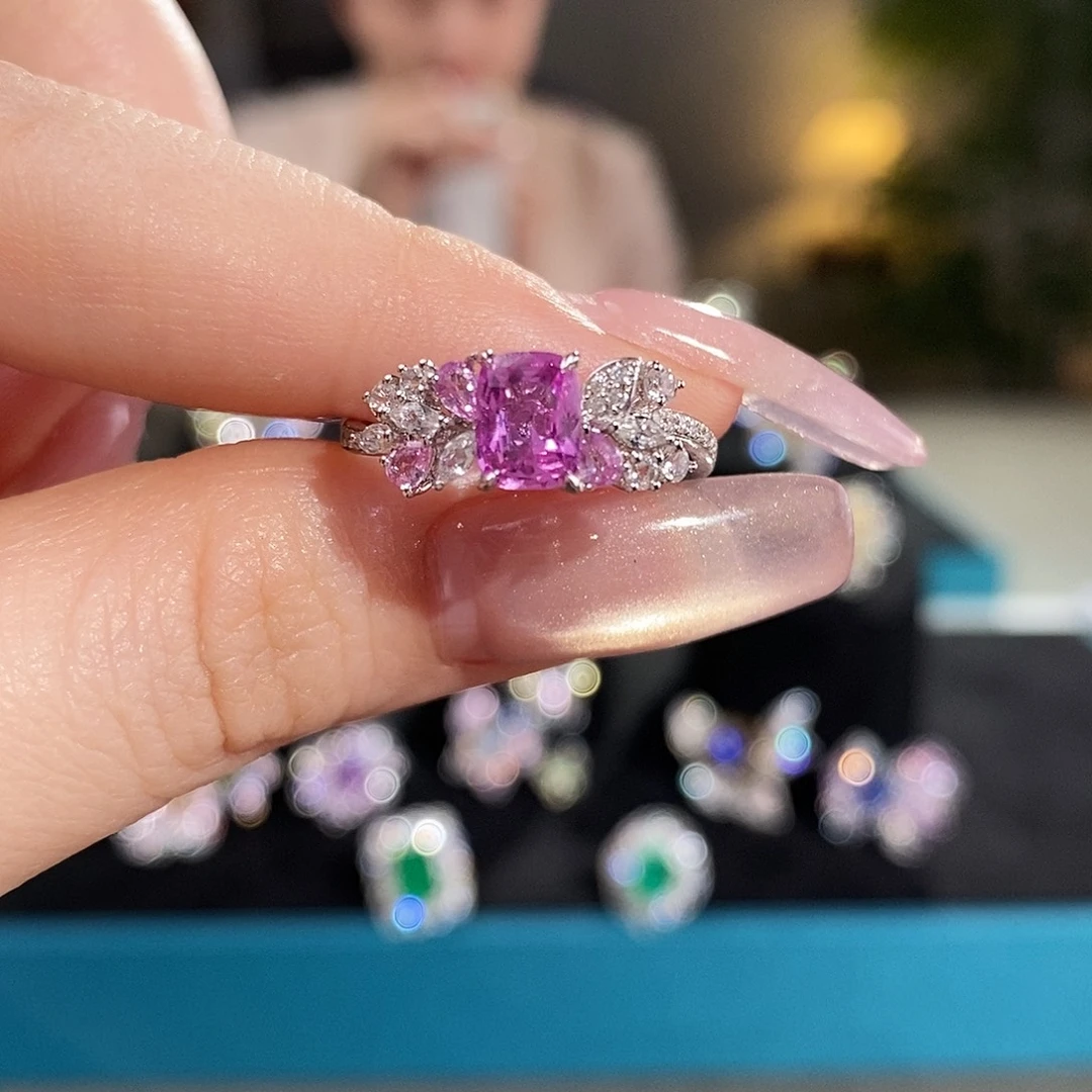 戒指18K金镶嵌彩色蓝宝石1.046ct无烧帕帕拉恰吉尔德