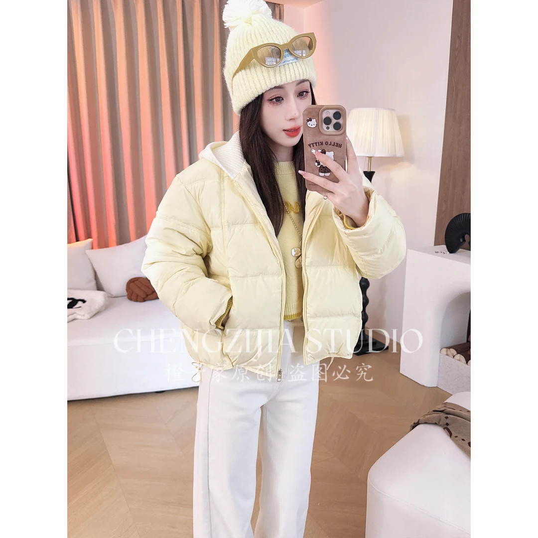 【裴诗婷】WT00112羽绒方格带帽抽绳外套