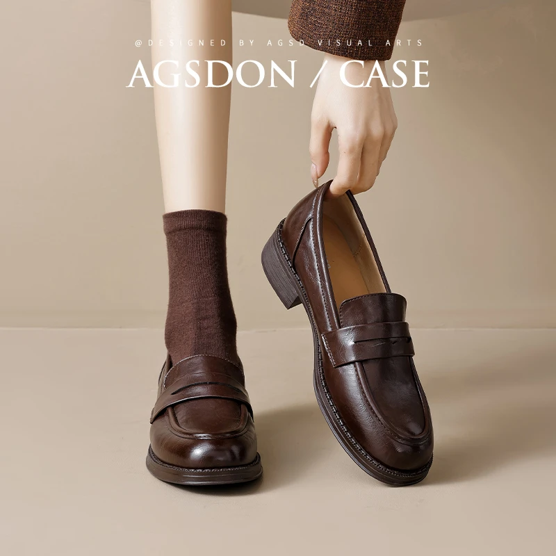 奥古狮登厚底乐福鞋女夏季软底不累脚复古通勤jk小皮鞋P551008AA