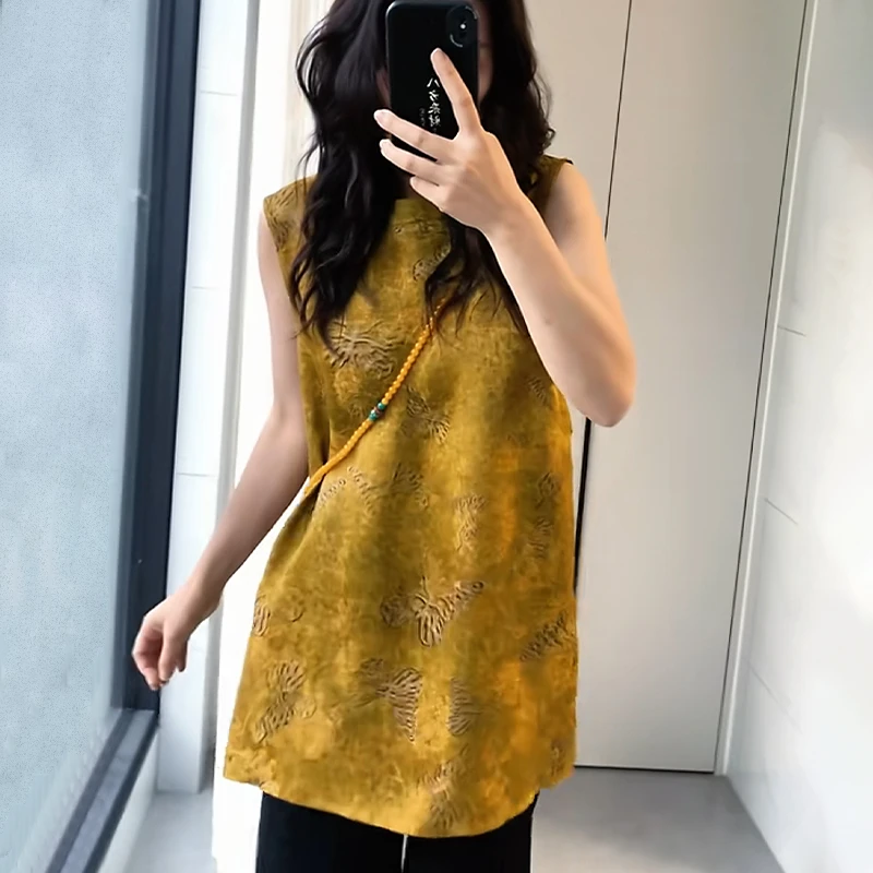 新中式国风马甲裙夏季时尚提花百搭宽松显瘦I无袖老钱风女装上衣
