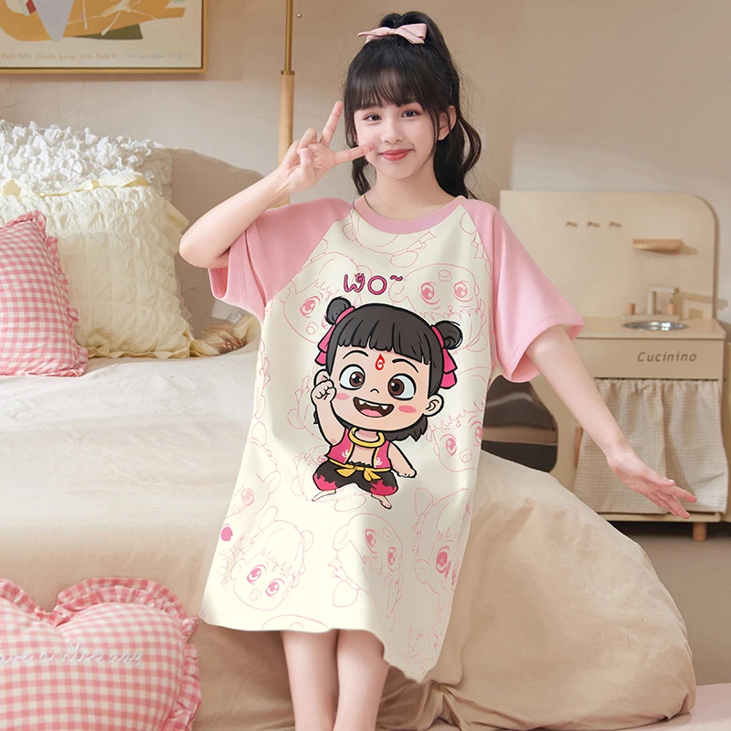 bejirog/北极绒纯棉睡裙女童甜美可爱夏天薄款中长款连衣裙儿童