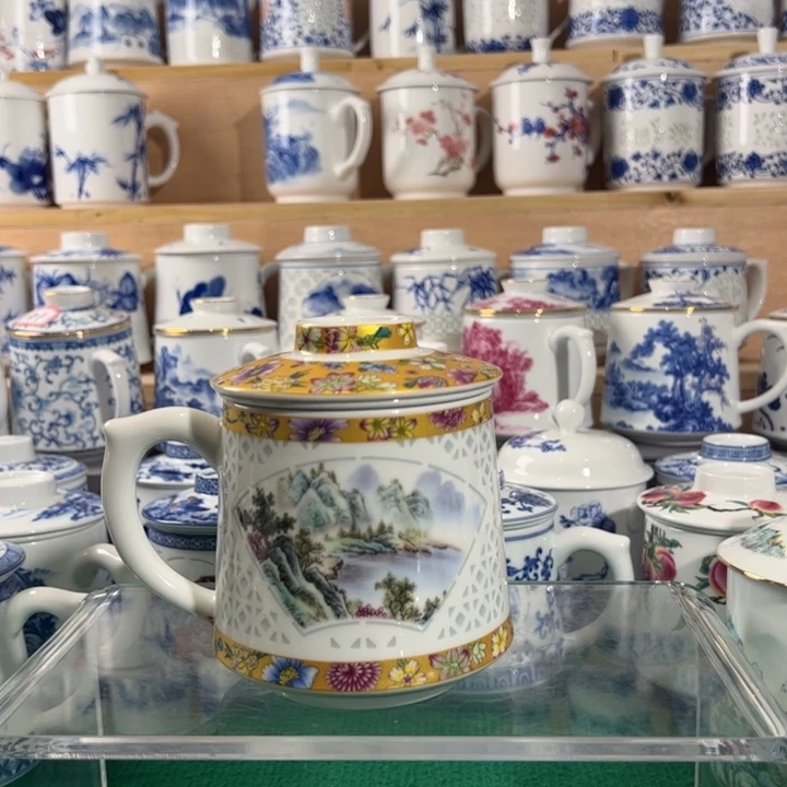 珐琅彩山水过滤办公杯