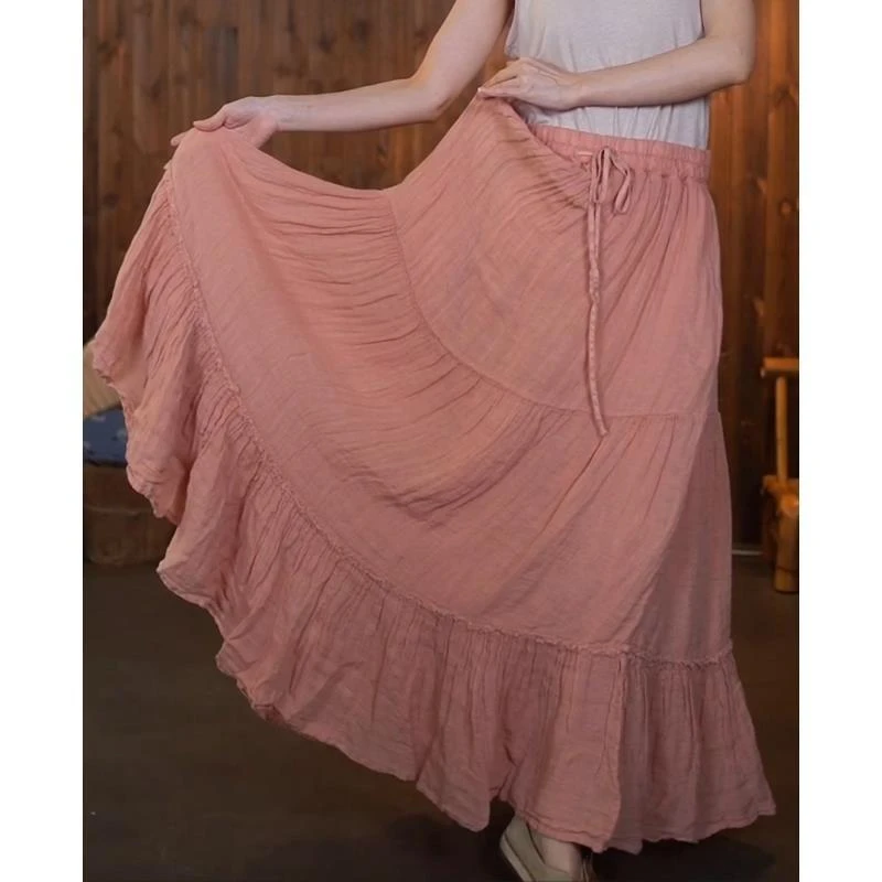 唐不染-翩翩薄款62505 亚麻大摆半身裙文艺飘逸自然田园森系休闲