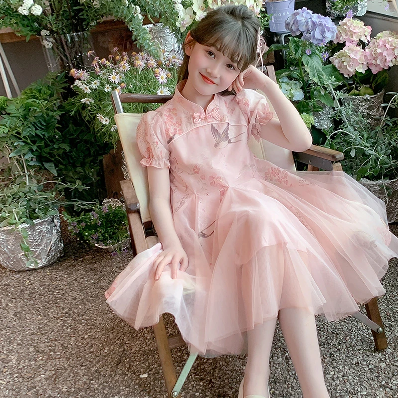 女童连衣裙夏季2025新款儿童公主裙夏装小女孩国风汉服网纱旗袍裙