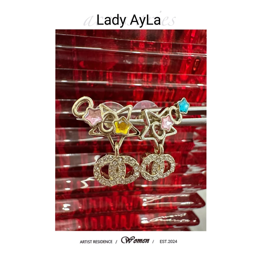 925银合成锆石耳饰 字母C五角星轻奢时尚耳钉AL9392