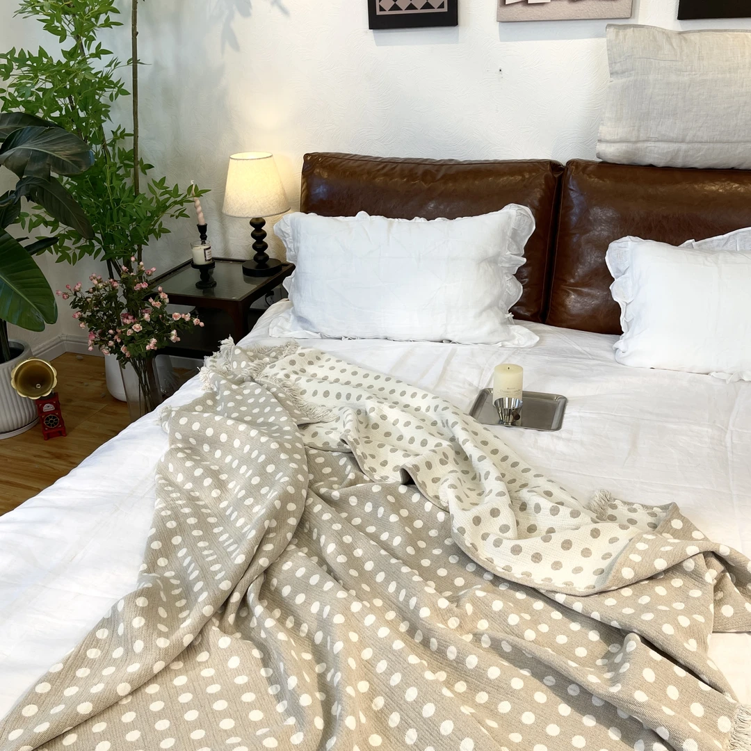 【鹿鸣】100%亚麻梅花鹿纹盖毯 180*220cm