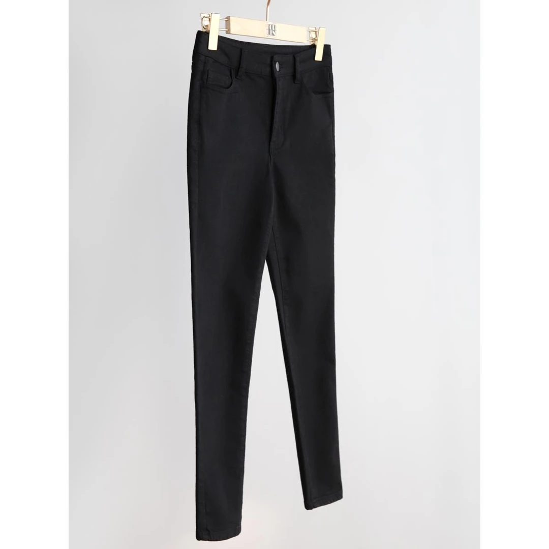 芙临 简系列土耳其进口薄绒九分牛仔裤 中高腰修身小脚裤 FL12266