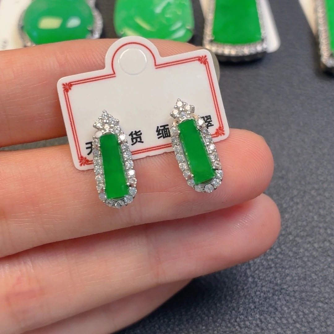 翡翠银S925镶嵌吊坠(不含链)耳钉