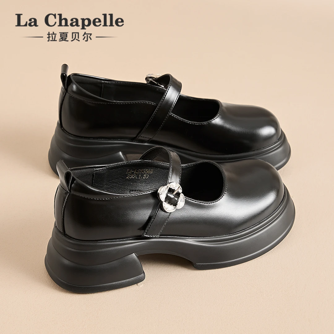 拉夏贝尔小皮鞋女鞋2025秋季新款玛丽珍爆款单鞋厚底白色乐福鞋