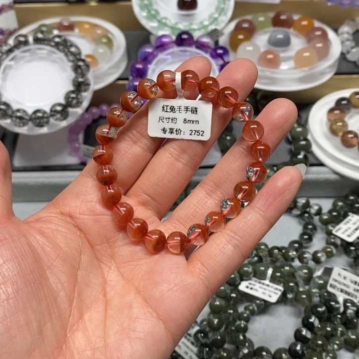 未镶嵌手链水晶红兔毛