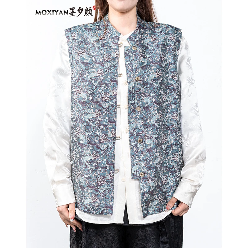 【墨夕颜】2025秋季新款桑蚕丝 男士 龙跃祥云宋锦马甲-MH-686
