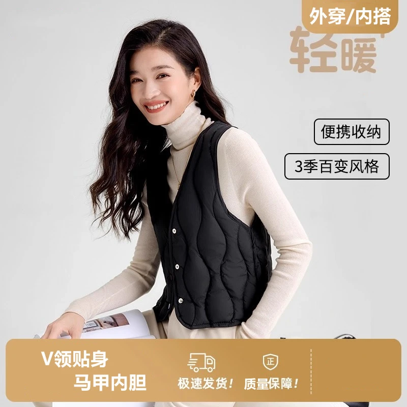 轻薄夹棉内胆马甲女秋冬2025年时尚短款贴身大衣内搭V领背心棉服