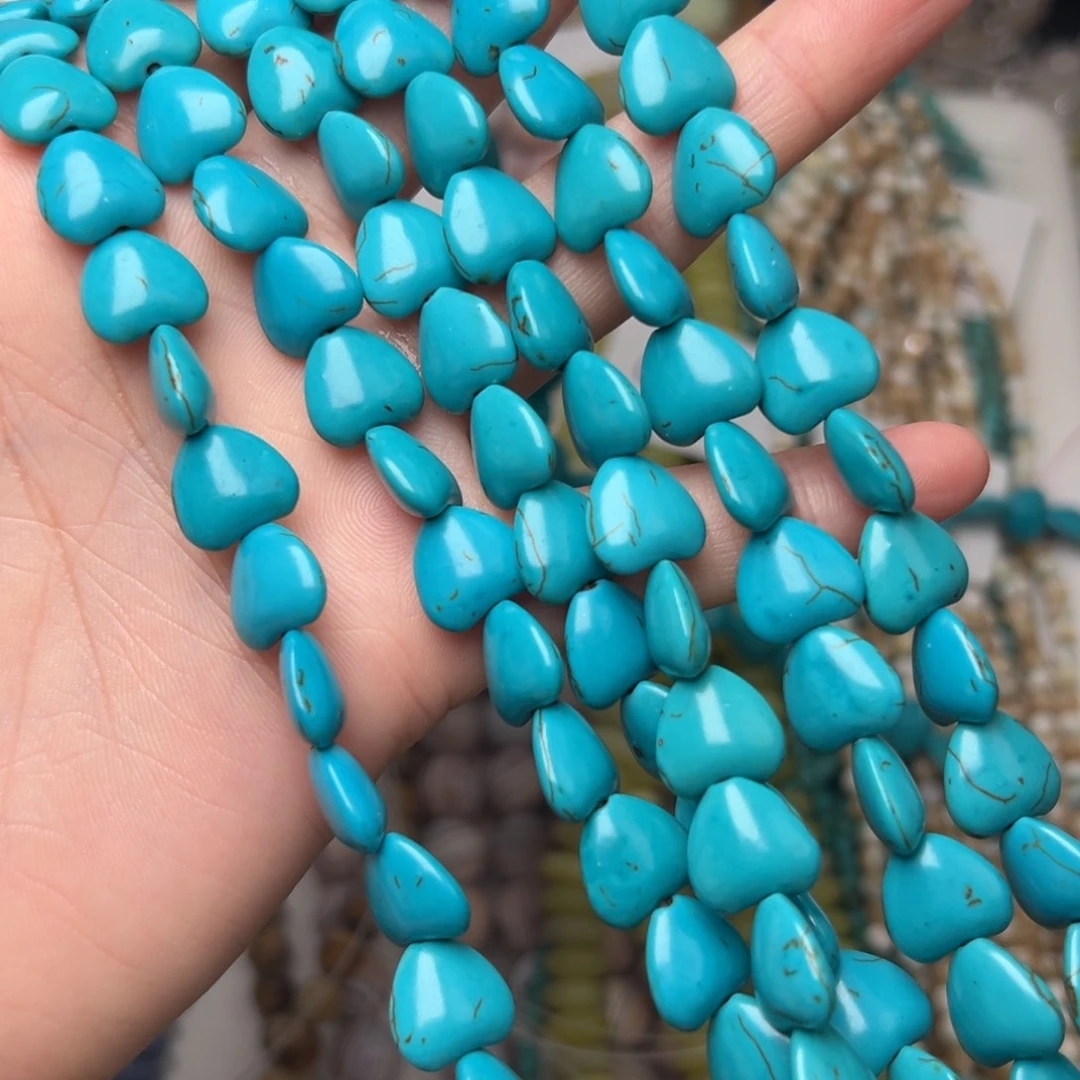 玛瑙/玉髓合金珠宝半成品L115。11.5mm浅蓝爱心一条