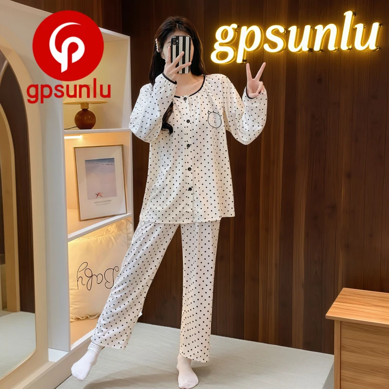 gpsunlu「甜美公主风」春秋款睡衣女针织棉长袖网红少女家居服套装