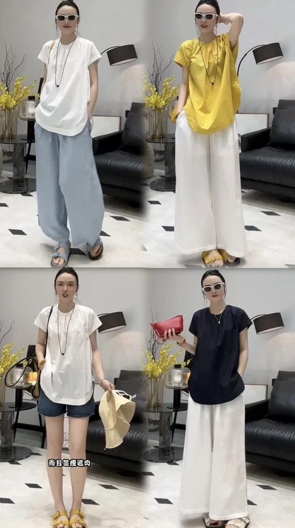 欧洲站2025夏季新款圆领重工纯色小飞袖衬衫女上衣宽松时尚娃娃衫