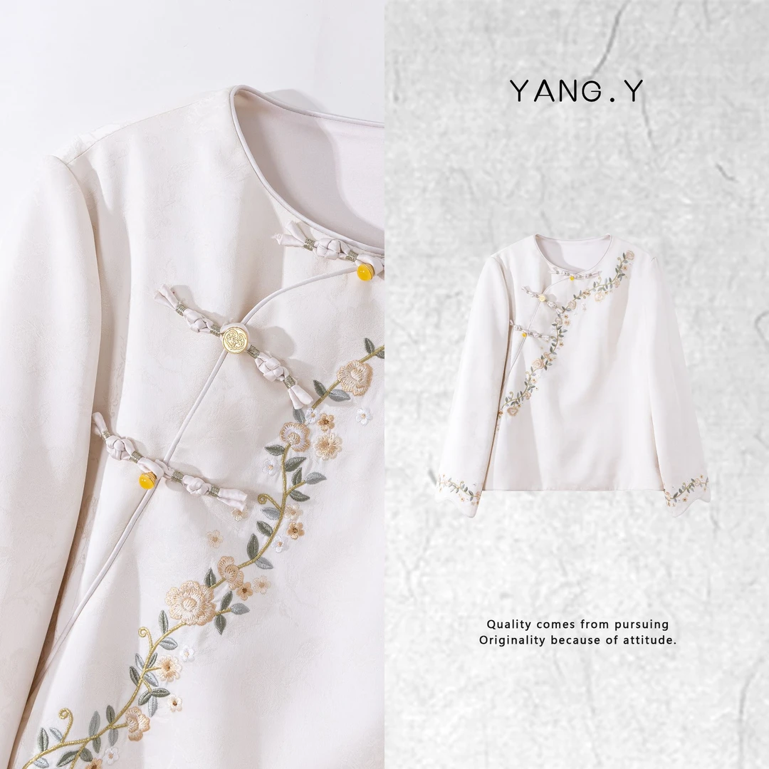 YANG.Y- 深圳原创新中式女装2025桑蚕丝刺绣春款上衣91276