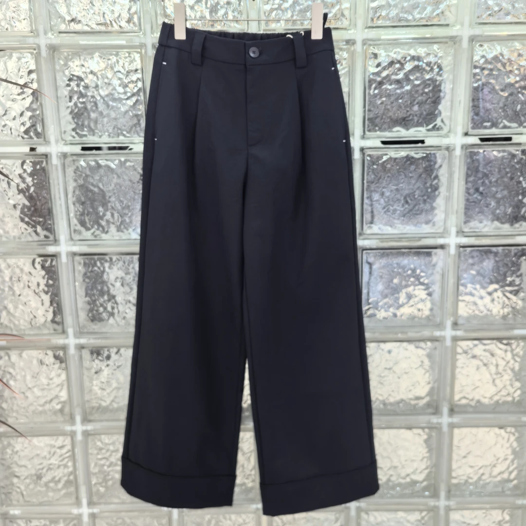 馨语家秋款上新韩系翻边休闲洋气抗菌后松紧高腰直筒裤直播同价