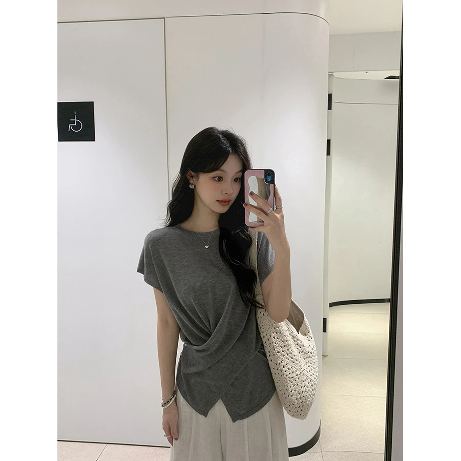 张贝贝 冰氧面膜 莱赛尔+桑蚕丝 韩系不规则收腰Tee