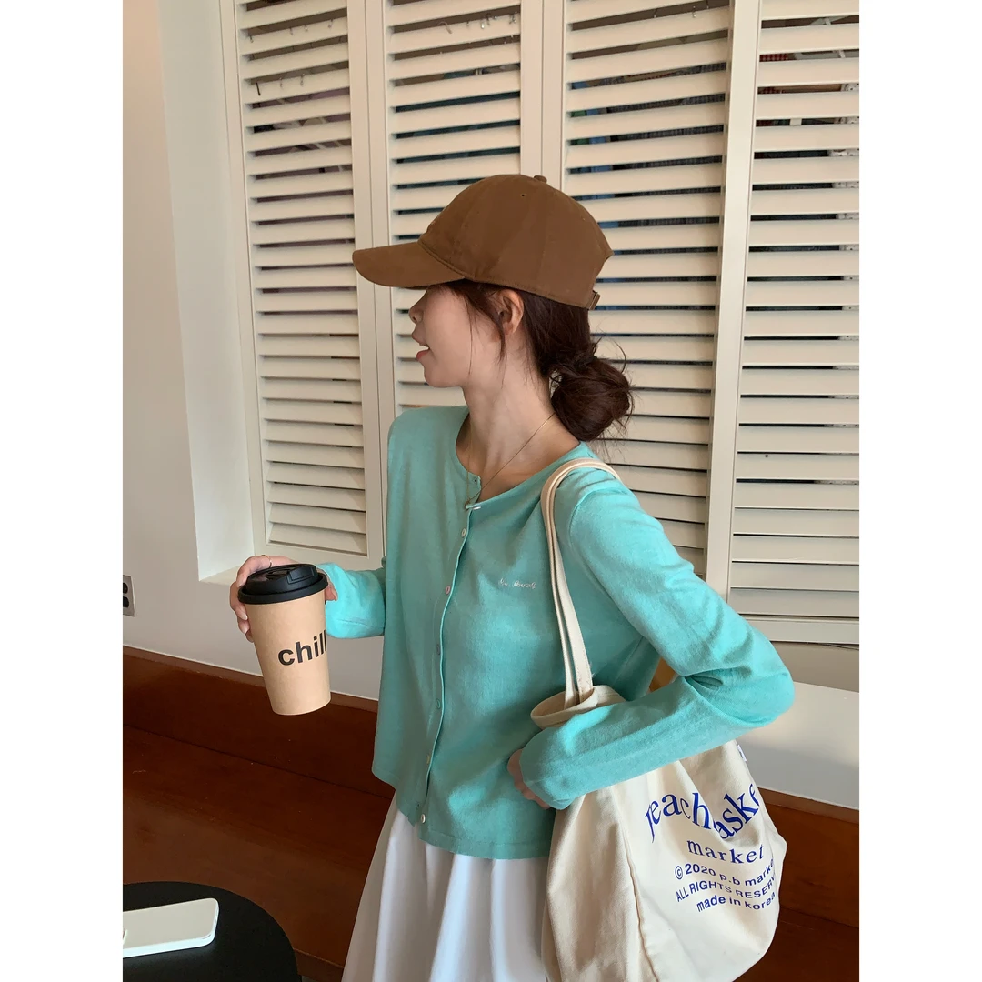 【C·Cai】韩系字母刺绣彩色扣开衫T30#甜美宽松百搭气质显瘦上衣