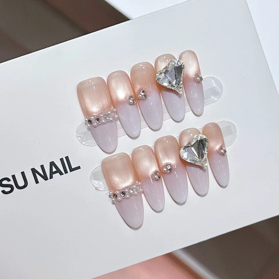 【白梨水】裸粉玻璃珠猫眼乳白渐变显白轻奢纯手工气质高级穿戴美