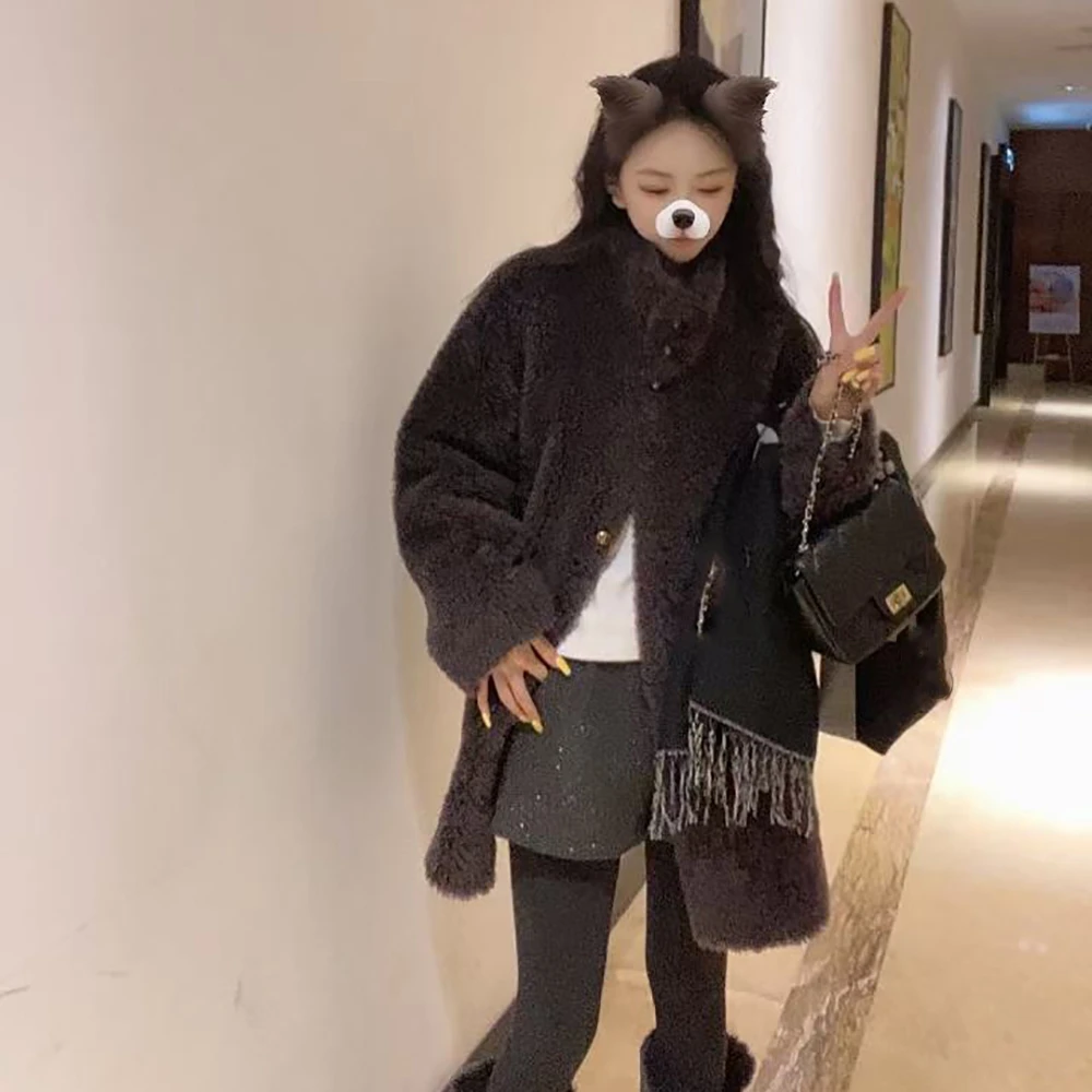 【李李】"豪门女主” 五粒扣毛毛外套 立领气质保暖羊毛大衣