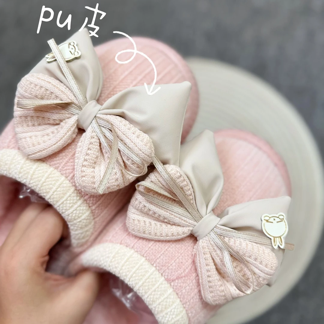 新款流氓兔棉拖鞋女士冬季蝴蝶结居家厚底EVA防滑保暖加绒冬天