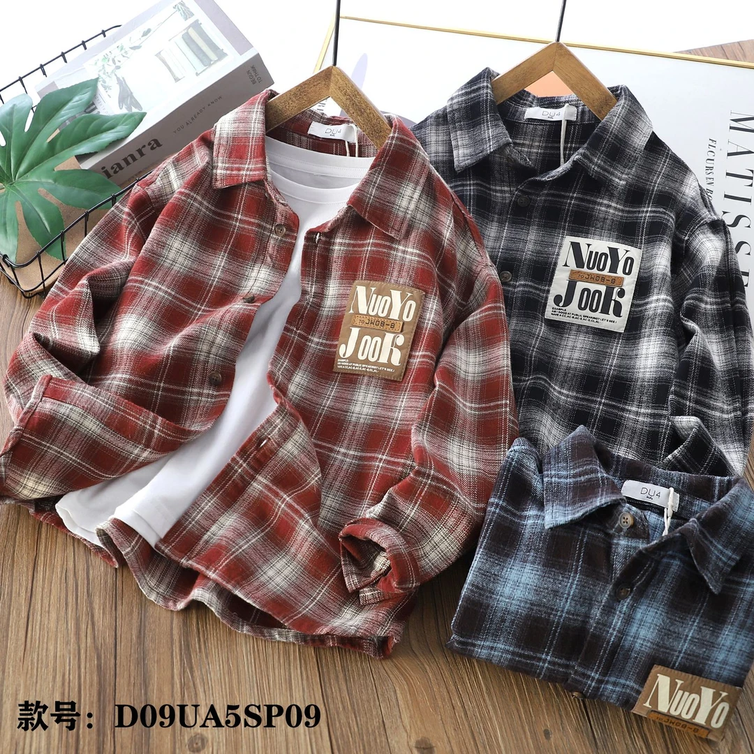 男童格子衬衫外套春秋2025新款儿童衬衣洋气长袖上衣韩版帅气