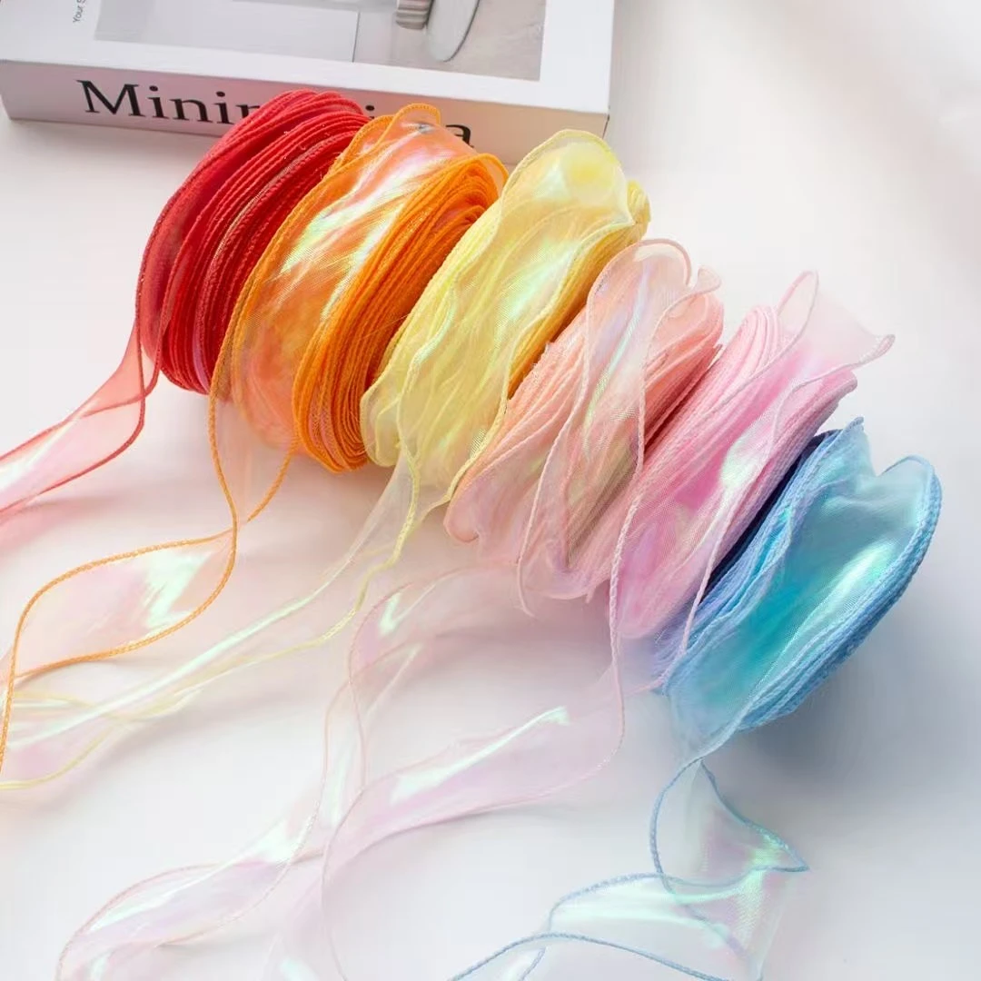 幻彩鱼尾纱大卷人鱼姬渐变丝带花束蛋糕围边手捧花装饰蝴蝶结彩带