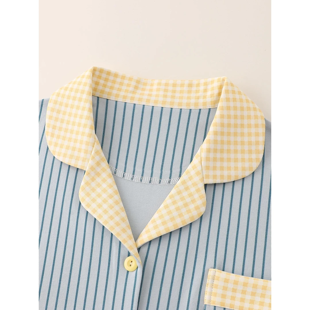 卡通条纹睡衣女春秋冬季新款纯棉长袖宽松家居服套装