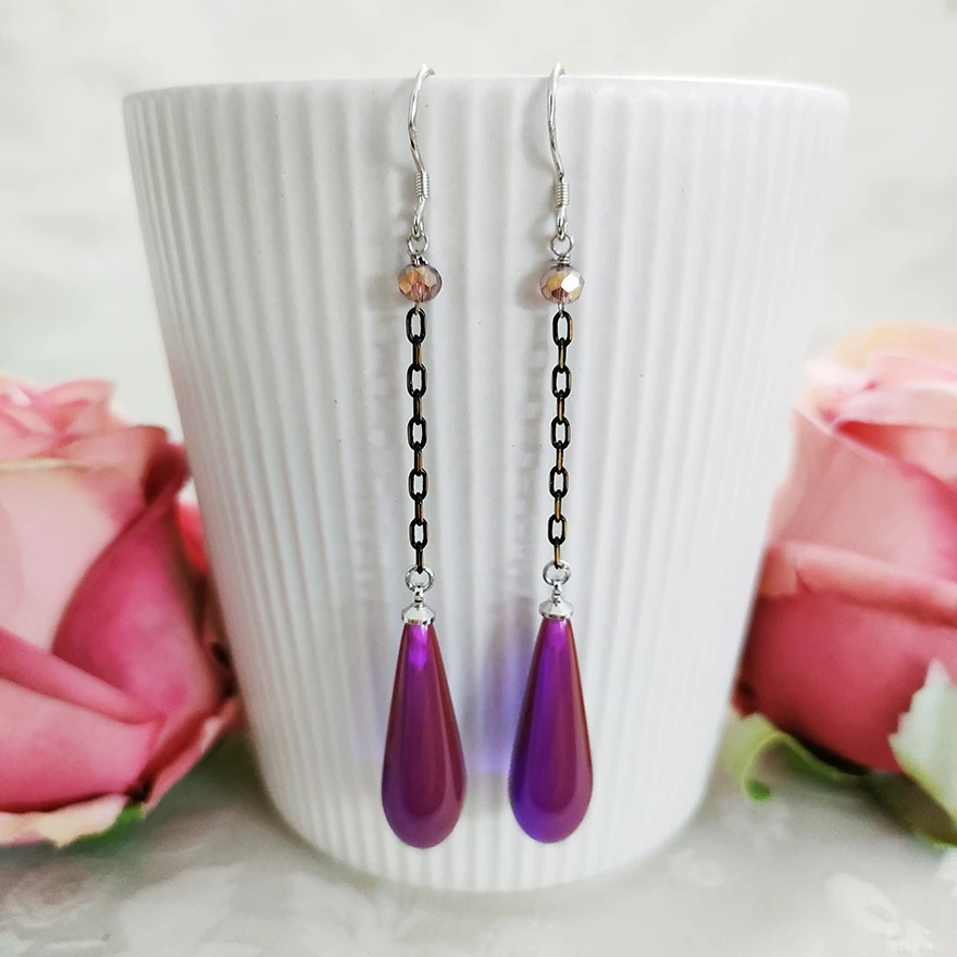 铜合金玻璃耳饰 民族风气质长款吊坠耳环2026