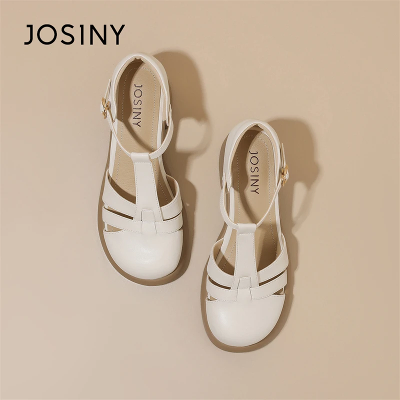 卓诗尼镂空罗马凉鞋2025夏季新款厚底百搭厚底编织粗跟包头凉鞋