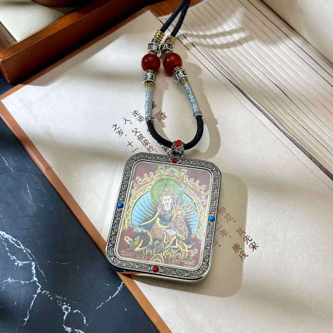 吊坠925银 扶摇臻选|莲花生双阿呆双面方牌卡卡吊坠2137