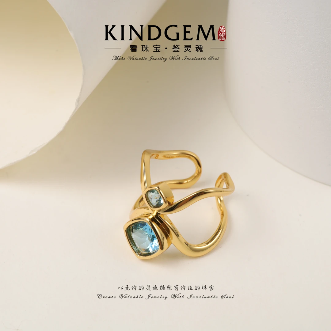 925银锆石戒指 KindGem 设计款气质时尚百搭开口戒指 S-37316
