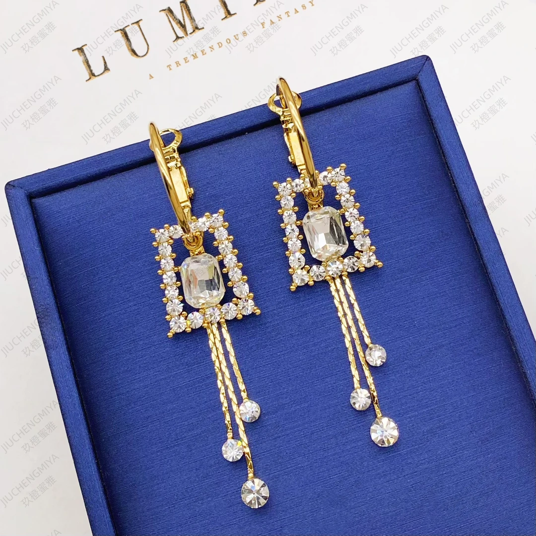 铜合金合成锆石耳饰 邂逅春山KL543欧美长款金色个性流苏多戴耳环