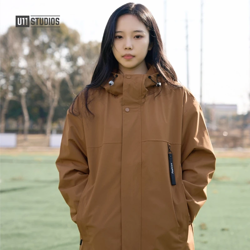 U11studios大码男装2025春季新款简约大气百搭防水夹克宽松连帽