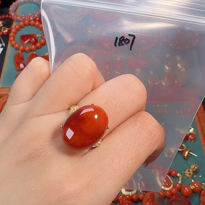 南红玛瑙银S925镶嵌戒指