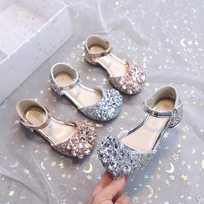 曙尼豪女童凉鞋夏款2025年新款女孩鞋子夏季儿童水晶鞋艾莎公主鞋