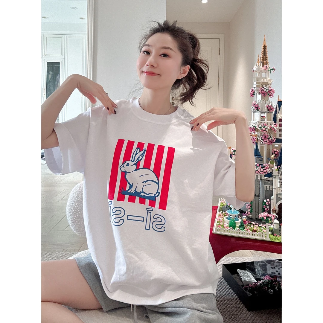 【91063大白兔】中板型-夏季纯棉休闲百搭清爽减龄女装圆领短袖t恤