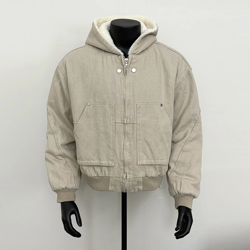 美式复古仿兔毛座山雕工装外套棉服男女短宽加厚保暖夹克棉衣