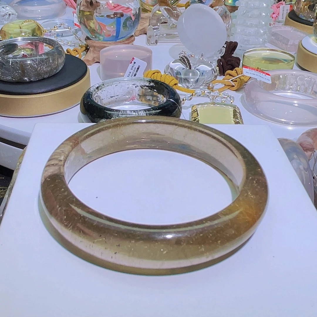 手镯水晶未镶嵌天然黄发晶幽灵共生54➕圈