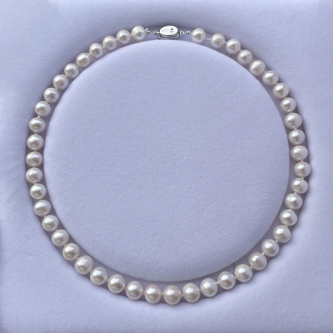 C16天然淡水无核经典樱花粉珍珠项链 9-10mm（多样性发其一）