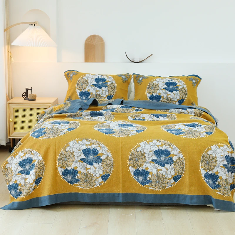 专享【京かわ会社】多层彩棉纱布毛巾被 镜花水月-黄