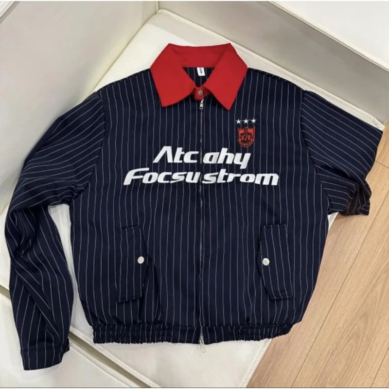 【醒醒】撞色条纹长袖衬衫夹克国潮牌潮流宽松休闲情侣翻领外穿衬衣