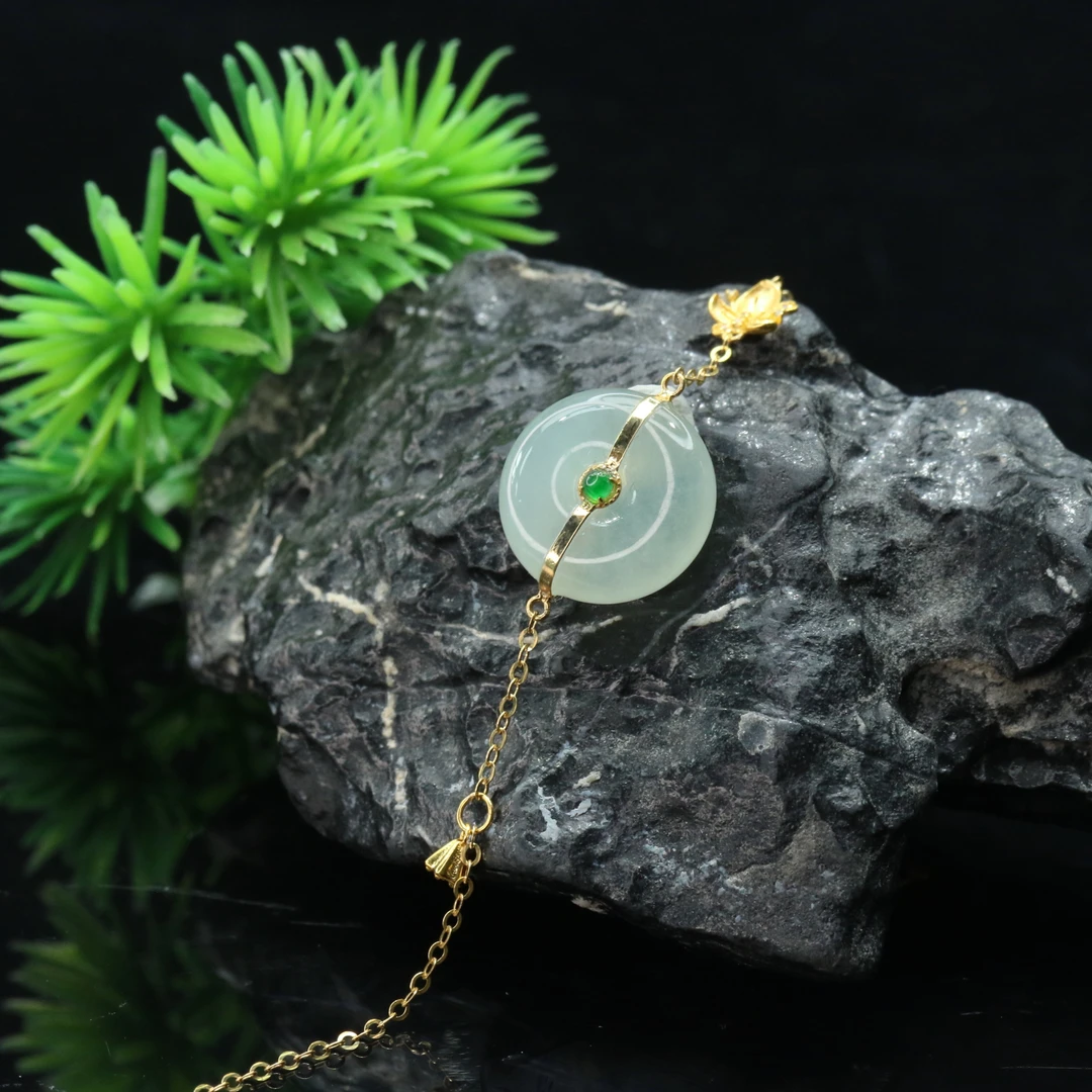 29天然缅甸翡翠A货18k平安扣手链/200334/上海嘉禾拍卖