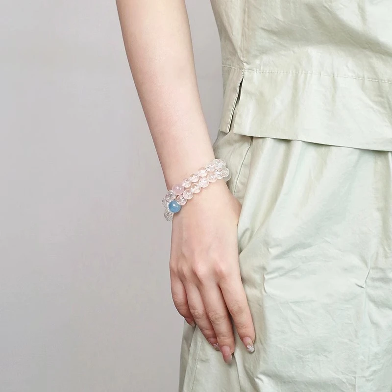 HY123【露丝】天然白水晶海蓝宝白水晶设计夏日