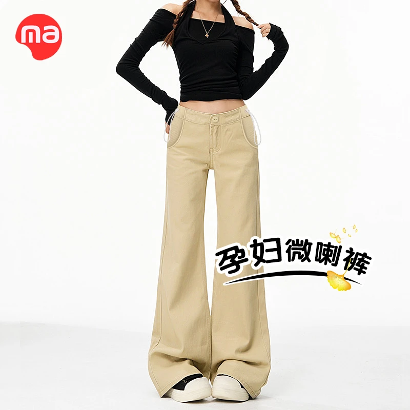 西瓜妈妈孕妇裤子2025秋冬新款显瘦高腰加绒加厚显瘦微喇软牛仔裤