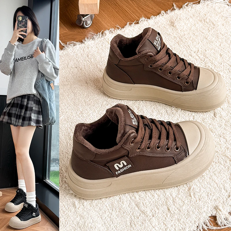 加绒保暖厚底面包鞋女款2025新款休闲鞋运动高帮板鞋秋冬鞋小白鞋
