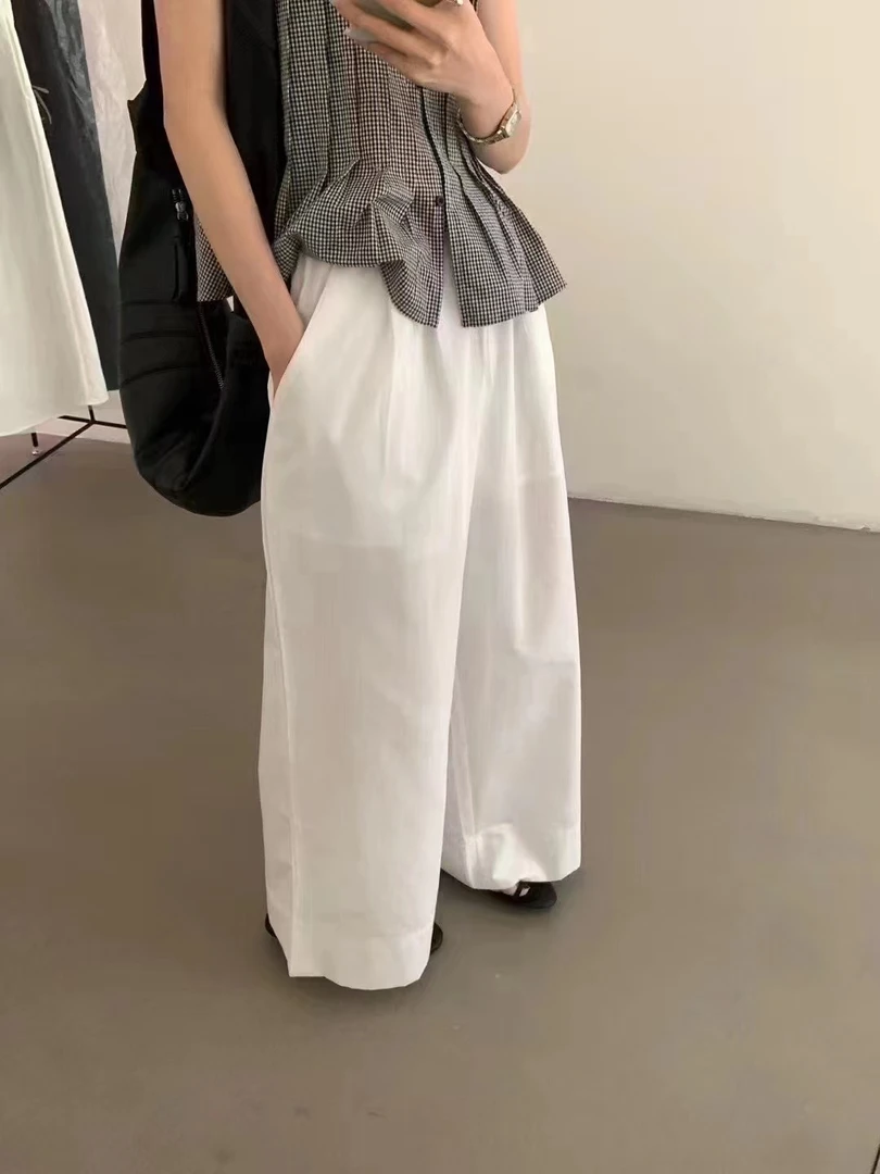 百搭长裤休闲韩版拼接休闲裤透气夏季松紧腰宽松阔腿裤