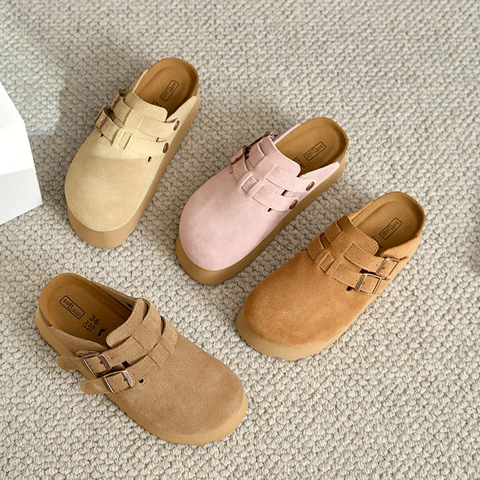 粉色勃肯鞋厚底增高6CM矮个子鞋夏季新款2025半拖鞋包头凉拖鞋女